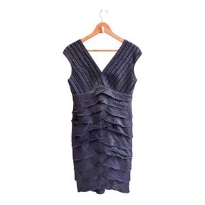 Adrianna Papell Blue Gray Cap Sleeve V Neck Cocktail Sheath Womens Size 10